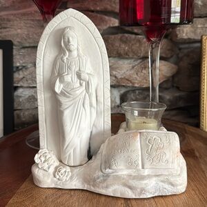 The Lord Is My Shepherd stone ceramic statue and votive candle holder